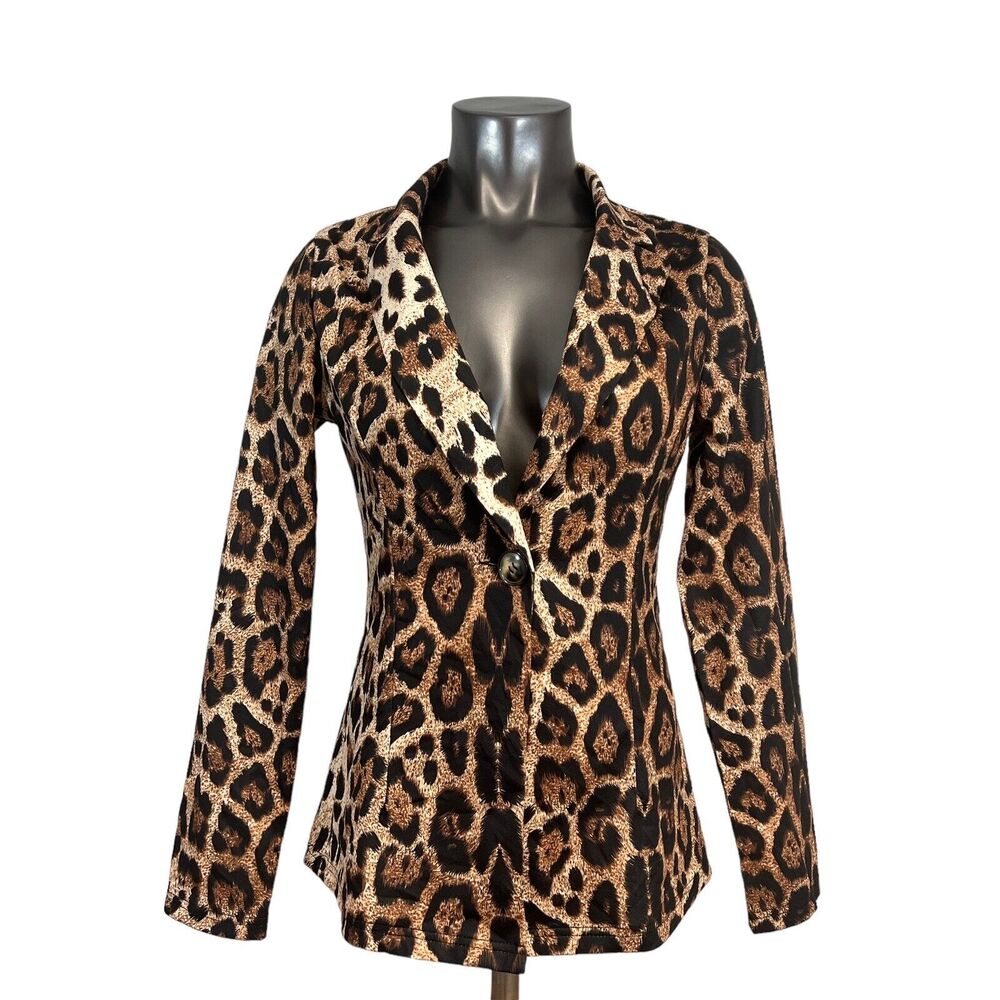 NWT WDIRARA Women's Jacket Animal Print Long Sleeve One-Button Size S